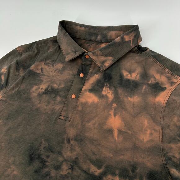 Men's Diamond Dye Orange Grey Lululemon Evolution Short Sleeve Polo Shirt Sz M - Picture 2 of 6